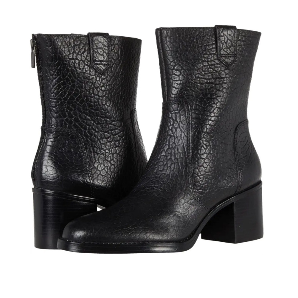 Vince Camuto Zanilla Black Leather Mid Calf Block Heel Boot